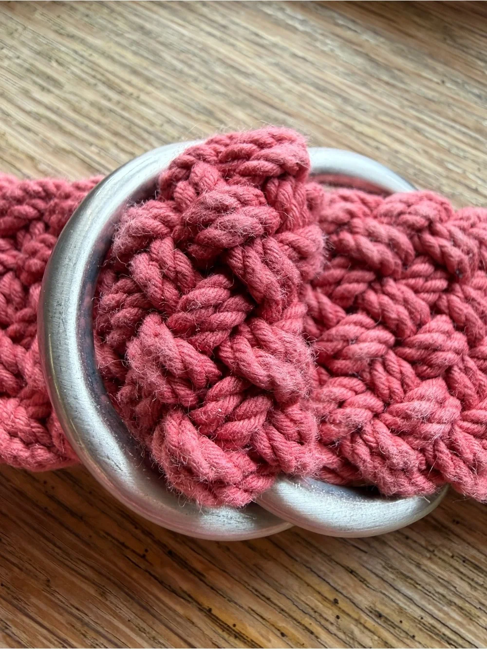 Brooks Brothers Pink/Red Crochet Cotton D-Ring Belt  Boho Leather Trim LG NWT